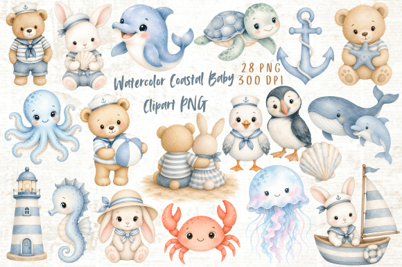 Download Watercolor Coastal Baby Clipart PNG - Coast Collection