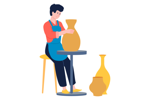 Download Pottery Illustration. Man Making Clay Cr - Making Collection